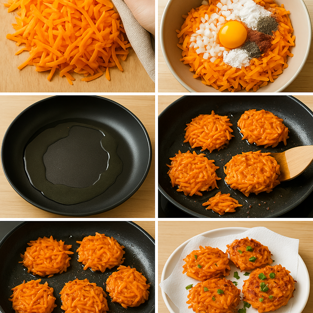 step by step cokking like this image for Sweet Potato Hash Browns Recipe
